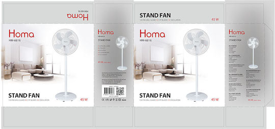 Homa Стоящ Вентилатор 45W С Диаметър 40см Бял