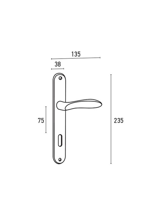 F.F. Group Lever Middle Door with Plate Α1243 44265 Pair (Center Distance 75mm) Nickel