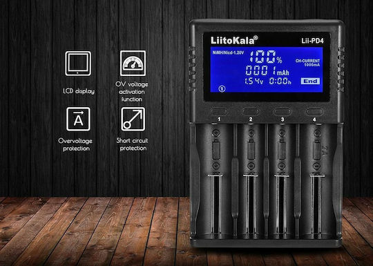 LiitoKala LII-PD4 Charger 4 Batteries Li-ion/Ni-Cd/Ni-MH Size AA/AAA/18650/26650