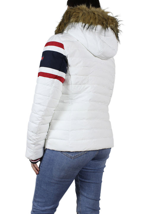 Women's Short Puffer Jacket for Winter with Hood White