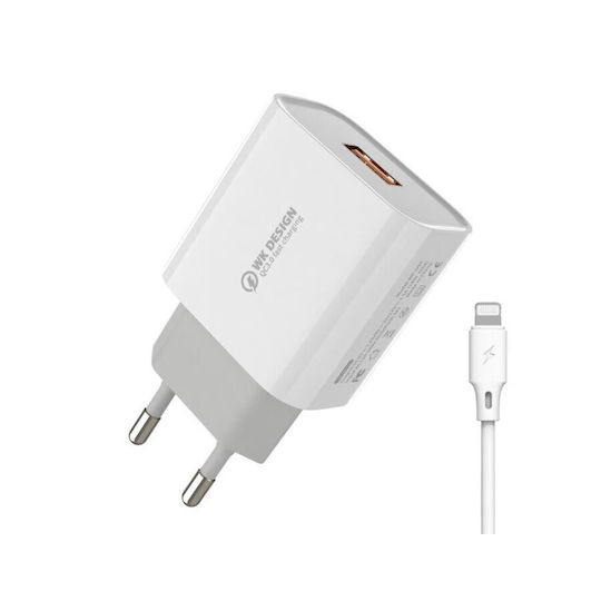 WK Încărcător cu Port USB-A și Cablu Lightning 10W Albς (WP-U118 Combo)