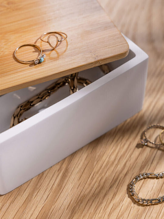 Navaris Wooden Jewellery Box with White Mirror 13x13x6cm