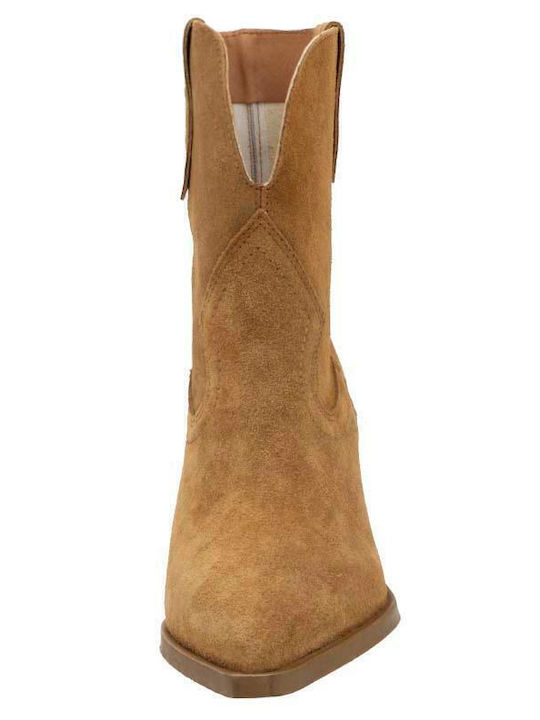 Ghete dama Cowboy din catifea cu platforme pentru femei cu toc Tabac