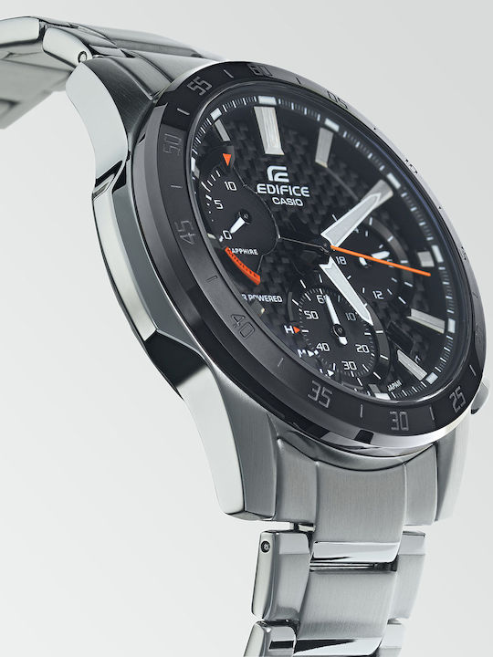 Casio Edifice Premium Men's Watch 45mm Chronograph Solar with Silver Metal Bracelet