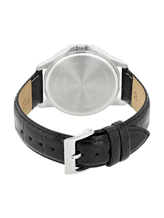 Citizen Ανδρικό Ρολόι 41mm Μπαταρίας με Μαύρο Δερμάτινο Λουράκι