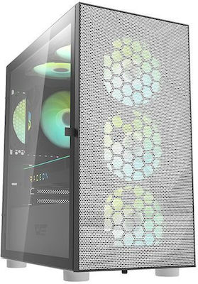 Darkflash DLM21 Mesh Gaming Midi Tower Κουτί Υπολογιστή με Πλαϊνό Παράθυρο Λευκό