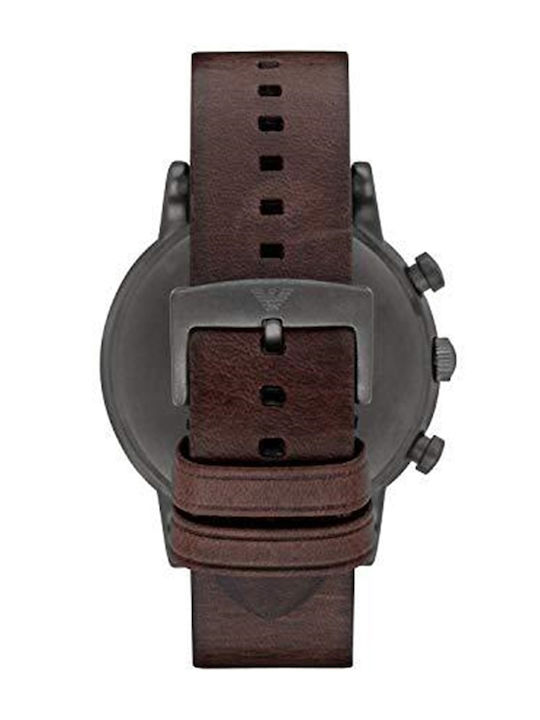 Luigi Herrenuhr 46mm Chronograph Batterie mit Braun Lederarmband