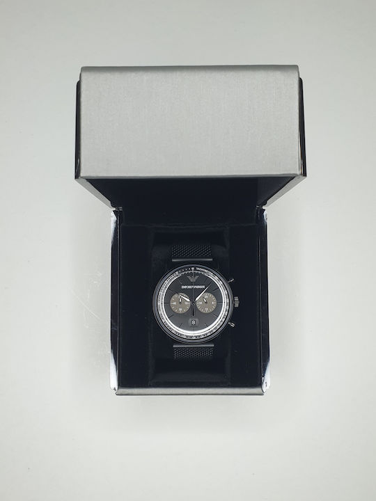 Emporio Armani Ανδρικό Ρολόι 44mm Χρονογράφος Μπαταρίας με Μαύρο Μεταλλικό Μπρασελέ