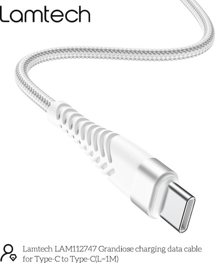 Lamtech Braided USB 2.0 Cable USB-C Male - USB-C White 1m LAM112747