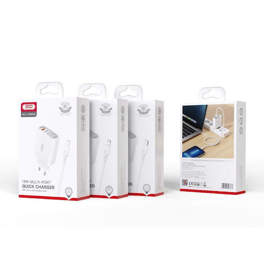 XO Φορτιστής Χωρίς Καλώδιο με 4 Θύρες USB-A Quick Charge 3.0 Λευκός (L100)