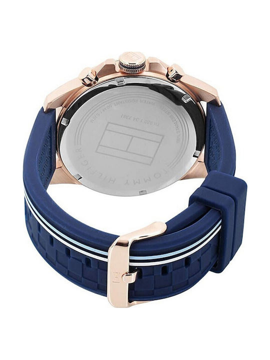Tommy Hilfiger Decker Men's Watch 44mm Chronograph Battery with Blue Rubber Strap