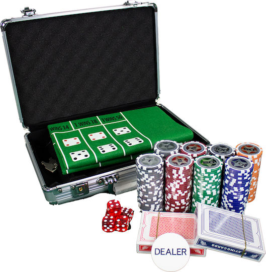 Pokeritems Set 200 Numbered Poker Chips 12gr in Suitcase with 2 Decks and Felt