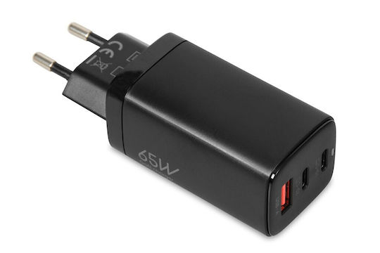 iBox Incarcător Fără Cablu GaN Cu Port USB-A și 2 Porturi USB-C 65W Negru (C-65)