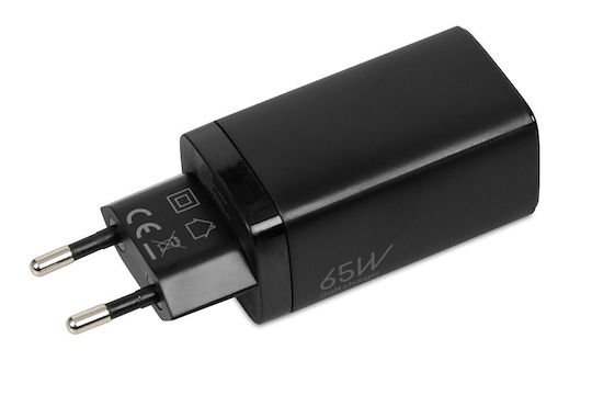 iBox Incarcător Fără Cablu GaN Cu Port USB-A și 2 Porturi USB-C 65W Negru (C-65)