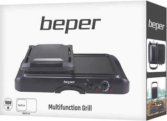 Beper Tabletop Grătar Electric Placă Netedă și Striată 1600W cu Capac și Termostat Reglabil 38bucx19buccm