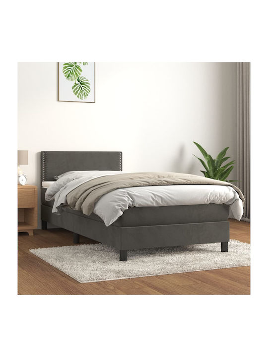 Κρεβάτι Μονό Επενδυμένο με Ύφασμα Σκούρο Γκρι με Στρώμα & Τάβλες για Στρώμα 100x200cm