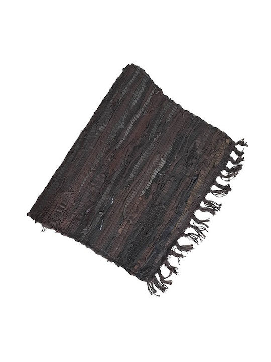 Sidirela E0162BK Rug Fireplace Rectangular Leather with Fringes Brown