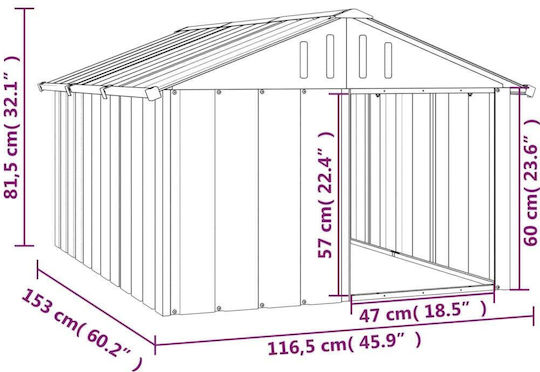 vidaXL Căsuță pentru Câine Metalic Pentru Exterior Gri 116.5x153x81.5cm
