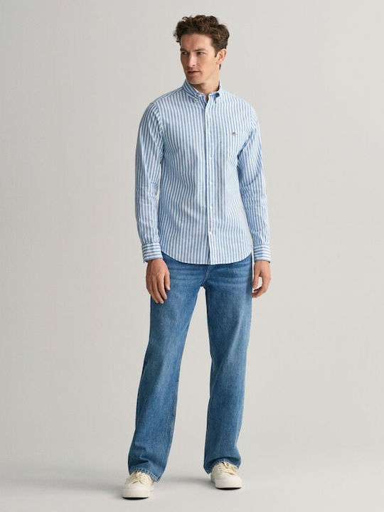 Gant Men's Shirt Long Sleeve Striped Light Blue