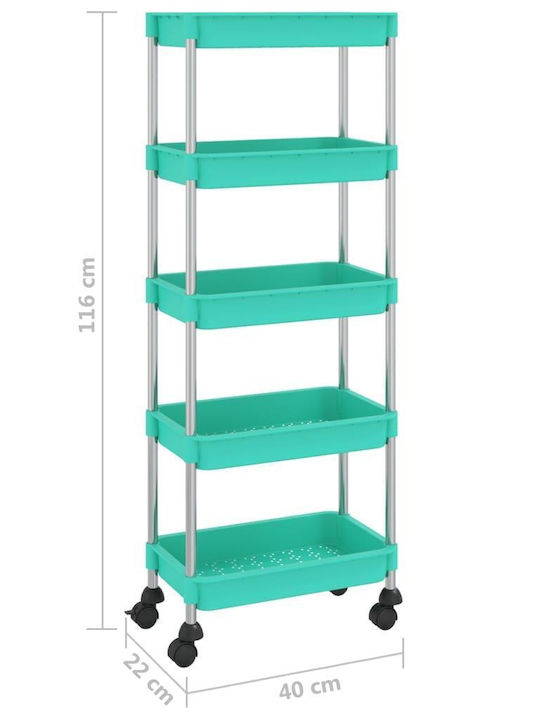 vidaXL Metallic Kitchen Trolley 5 Tiers Green 40x22x116cm