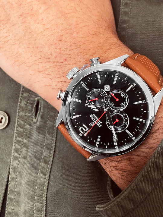 Festina Ανδρικό Ρολόι Χρονογράφος Μπαταρίας με Καφέ Δερμάτινο Λουράκι