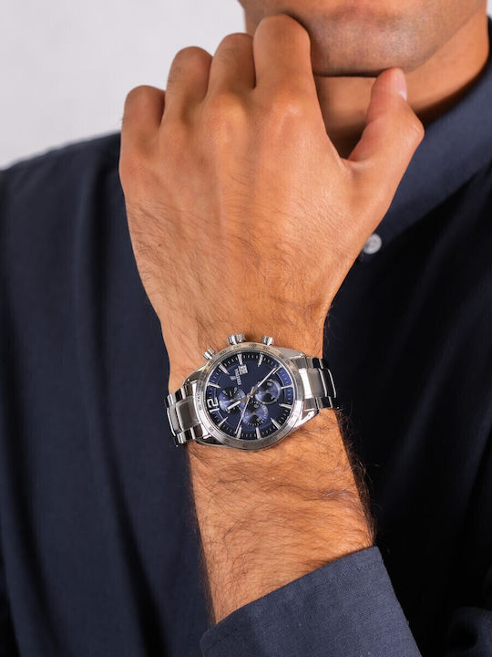 Festina Ανδρικό Ρολόι 44mm Χρονογράφος Μπαταρίας με Ασημί Μεταλλικό Μπρασελέ