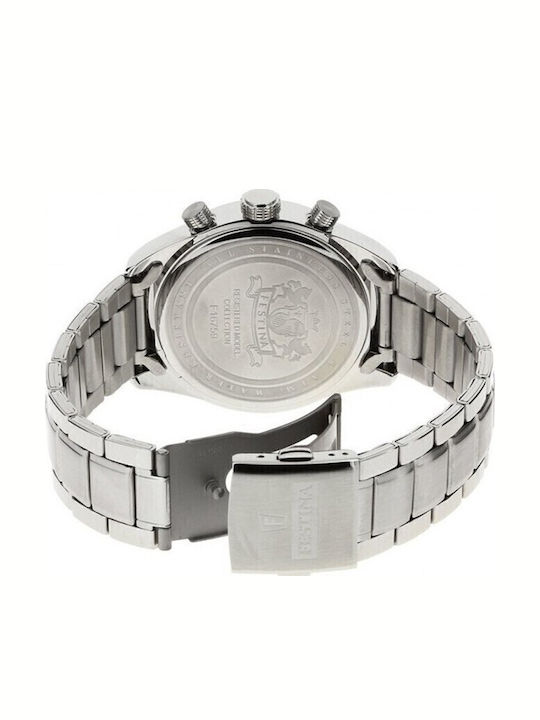 Festina Ανδρικό Ρολόι 44mm Χρονογράφος Μπαταρίας με Ασημί Μεταλλικό Μπρασελέ