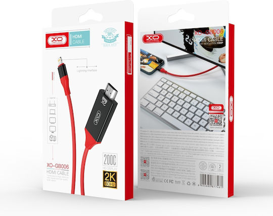 XO GB-006 HDMI 1.4 High Speed 1080p 120Hz Cable HDMI male - Lightning male 2m Κόκκινο