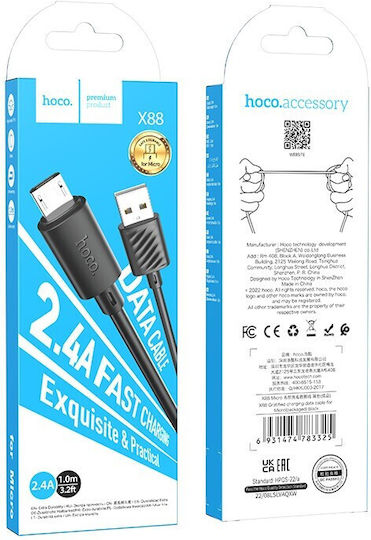 Hoco X88 Regular USB 2.0 to micro USB Cable Μαύρο 1m