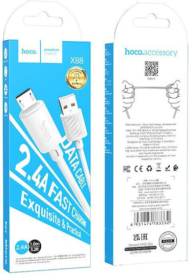 Hoco X88 Regulär USB 2.0 auf Micro-USB-Kabel Weiß 1m (HOC-X88m-W) 1Stück