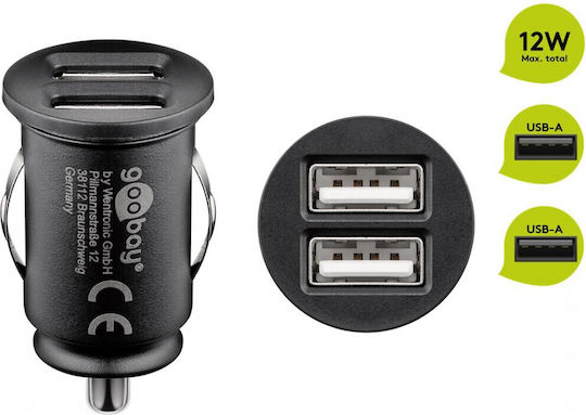 Goobay Încărcător Auto 10.5W 2.1A cu Porturi: 2xUSB Negru Culoare