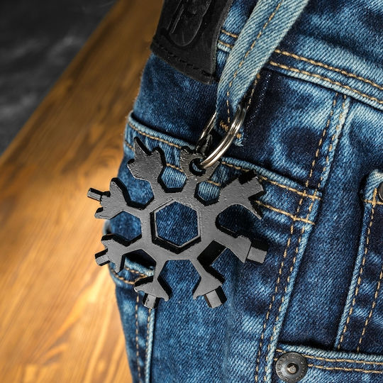 Gadget Master Snowflake Multi-tool Keychain Black in Sheath