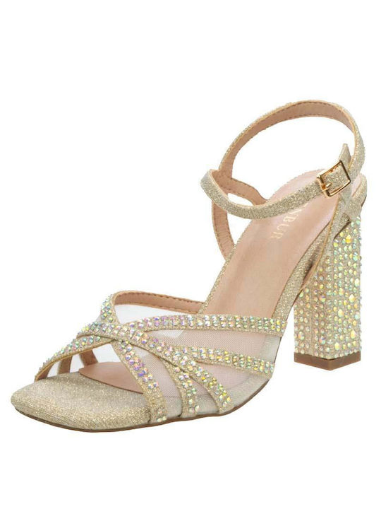 Menbur Women's Sandals with Strass & Ankle Strap Gold 23335-0W00