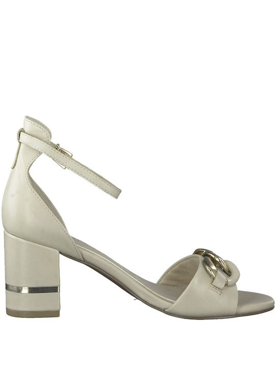 Marco Tozzi Leather Women's Sandals with Ankle Strap Cream/Gold 2-28306-20 405