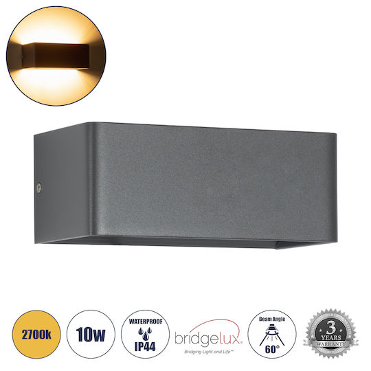 GloboStar Circoa Επιτοίχια Εξωτερική Πλαφονιέρα LED IP44 10W με Θερμό Λευκό Φως Διπλής Δέσμης 20x8x10εκ.