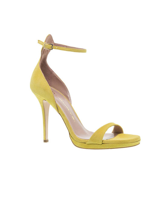Mourtzi Suede Women's Sandals with Ankle Strap Yellow