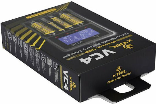 XTAR VC4 USB Φορτιστής 4 Μπαταριών Li-ion/Ni-MH Μεγέθους AA/AAA/D/18650
