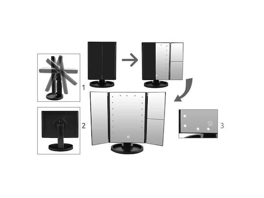 Makeup Mirror Tabletop with Light Zoom x3 34x27cm Black