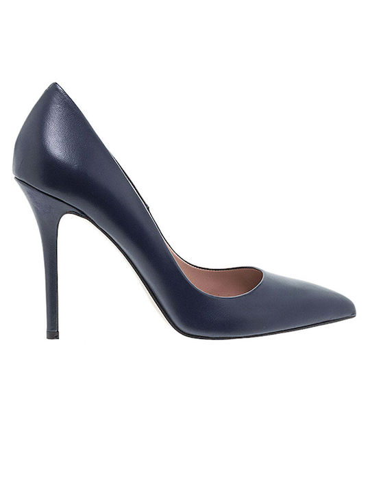 Mourtzi Leather Pointed Toe Stiletto Navy Blue High Heels