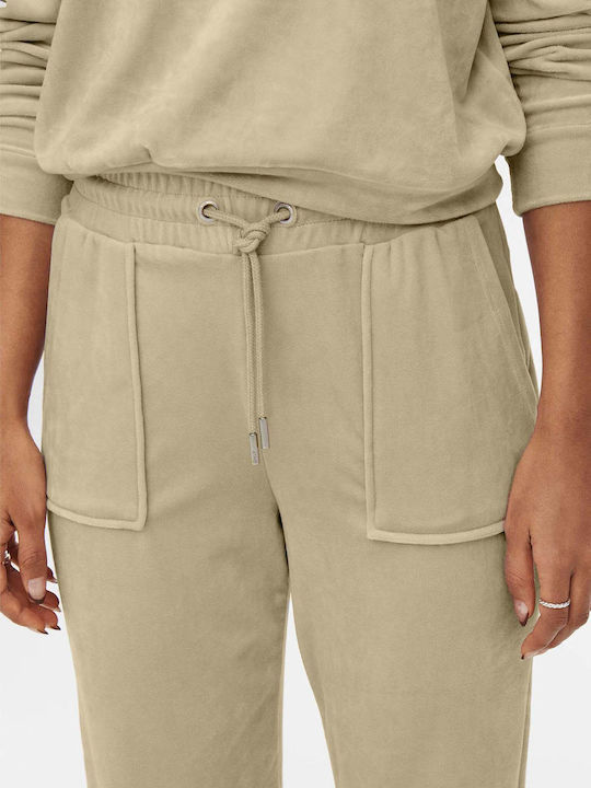 Only Women's High Waist Jogger Sweatpants Beige