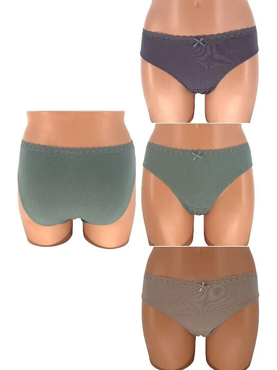 Βαμβακερά Women's Slip 3Pack with Lace Anthracite/Mint/Beige