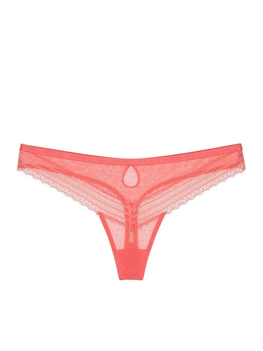 Tempting Tulle Γυναικείο String με Δαντέλα Coral