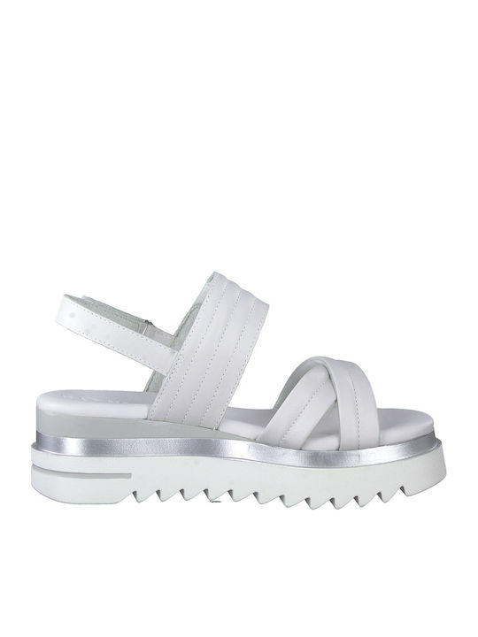 Δερμάτινα Γυναικεία Σανδάλια Flatforms Λευκά