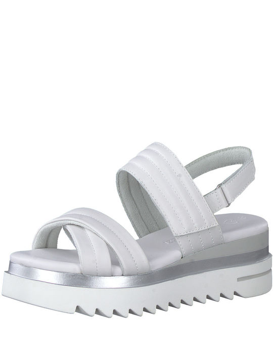 Marco Tozzi Leather Women's Flat Sandals Flatforms in White Color