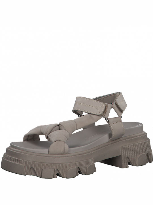 Marco Tozzi Leather Women's Flat Sandals Anatomic In Gray Colour