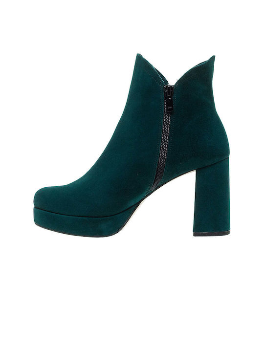 Mourtzi Suede Women's Ankle Boots with High Heel Green