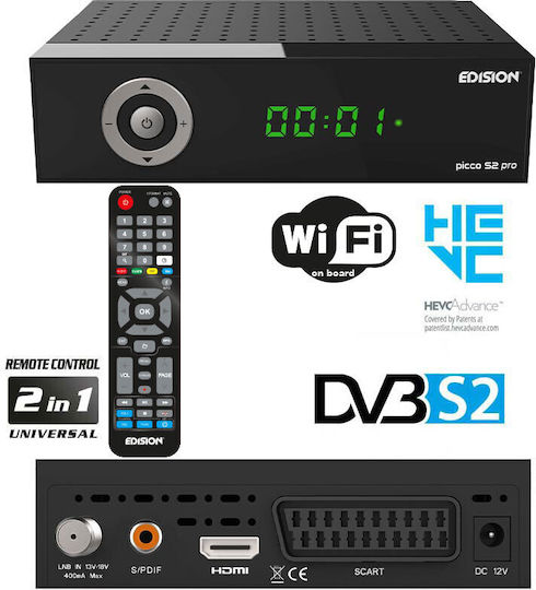 Edision Satellite Decoder Picco S2 Pro 01-07-0028 Full HD (1080p) DVB-S2 with PVR Recording Function and Built-in Wi-Fi in Black Colour