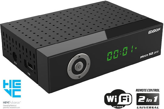 Edision Satellite Decoder Picco S2 Pro 01-07-0028 Full HD (1080p) DVB-S2 with PVR Recording Function and Built-in Wi-Fi in Black Colour