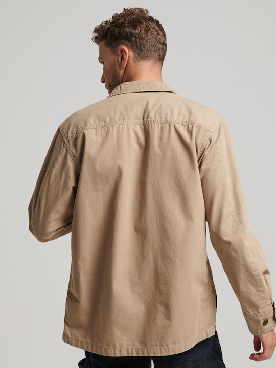 Superdry Herrenhemd Overshirt Langärmelig Beige