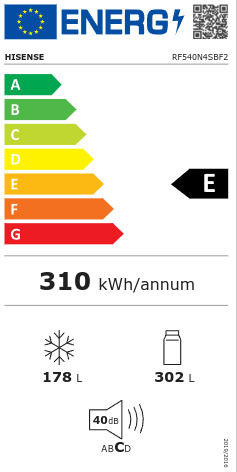 Hisense Side-by-Side Refrigerator 480lt Total NoFrost H181.7xW79.4xD70.6cm Black RF540N4SBF2